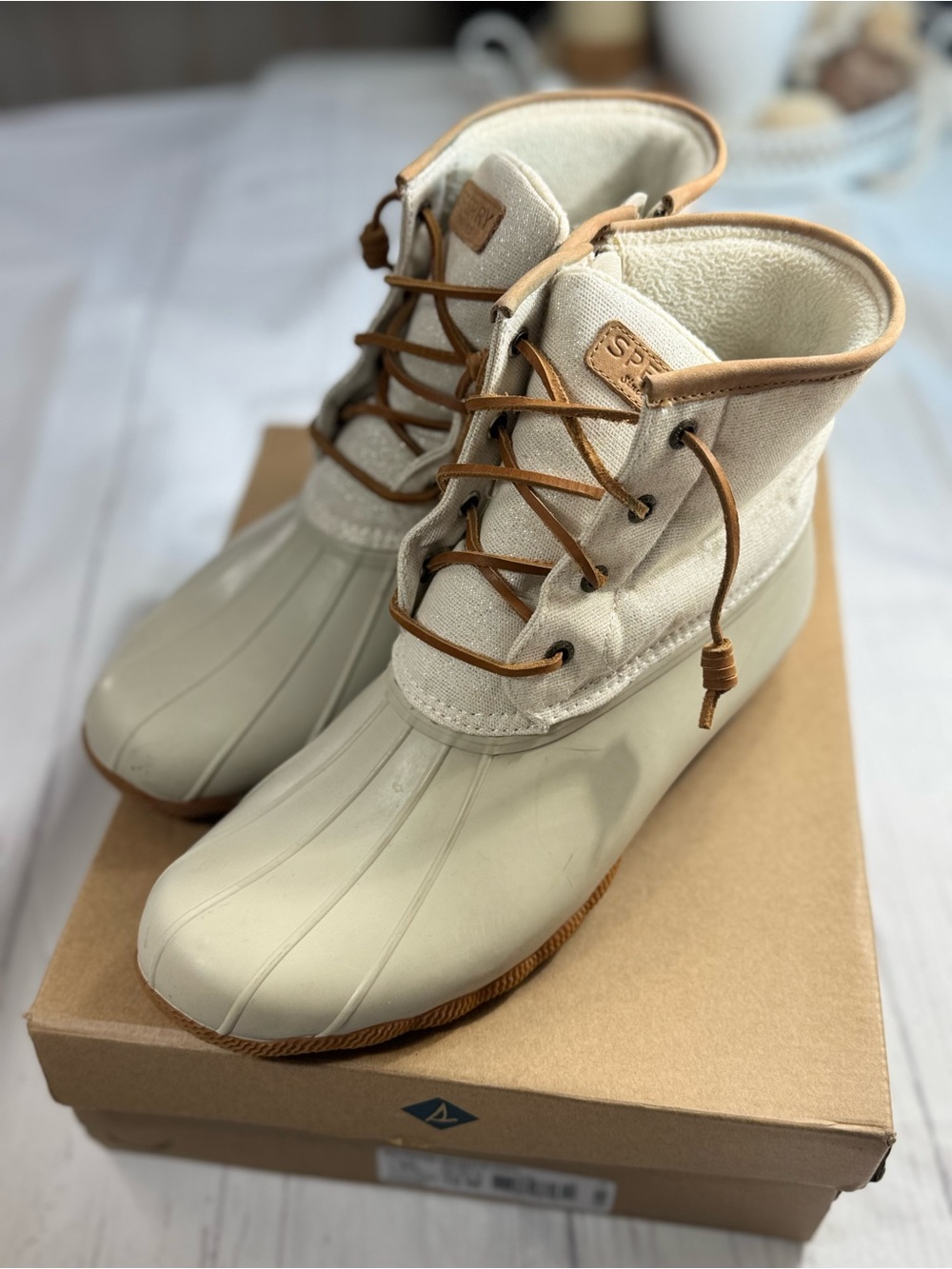 Sperry Saltwater Metallic Ivory Duck Boots – Women’s Size 12 - Picture 6 of 12